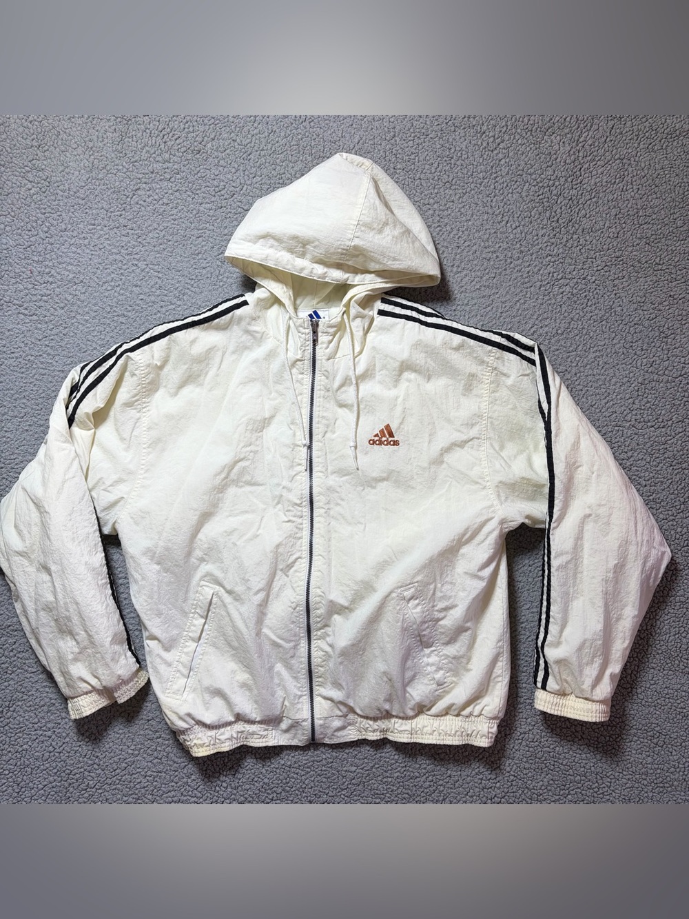 Vintage Adidas Winter Jacket Cream/White Black Hooded Full Zip Men’s Size Large